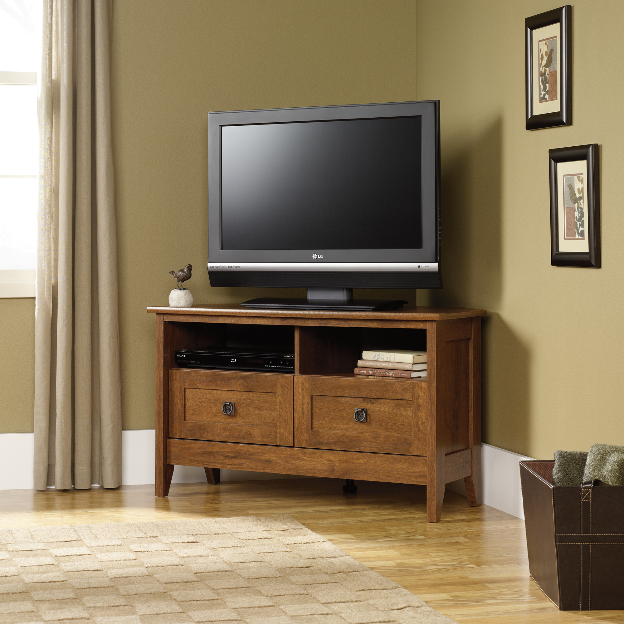 Sauder 410627 August Hill Corner Tv Stand The Furniture Co