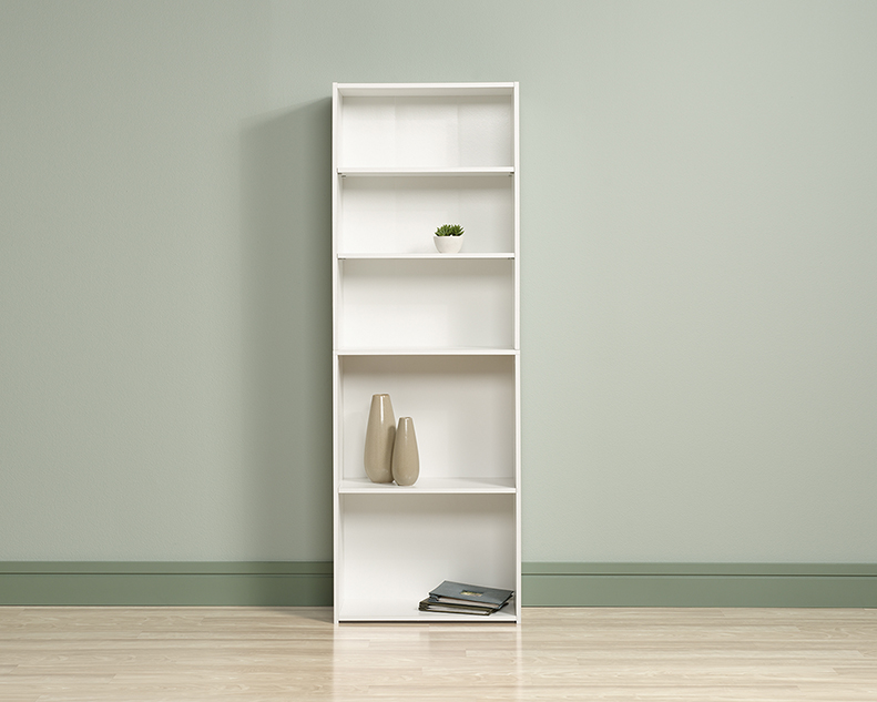 Sauder Beginnings 5 Shelf Bookcase, Sauder Pogo Bookcase Footboard In Soft White And Daylight